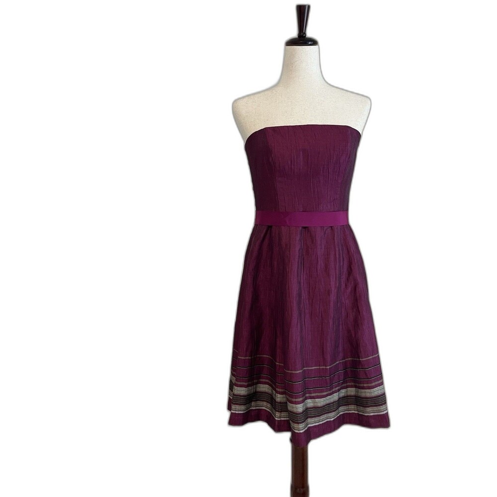 VTG Ann Taylor Loft Linen Dark Fuschia  Shimmer Dress Feminine Y2K  6P
